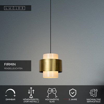 Lucide FIRMIN - Pendelleuchten - Ø 30 cm - 1xE27 - Mattes Gold / Messing